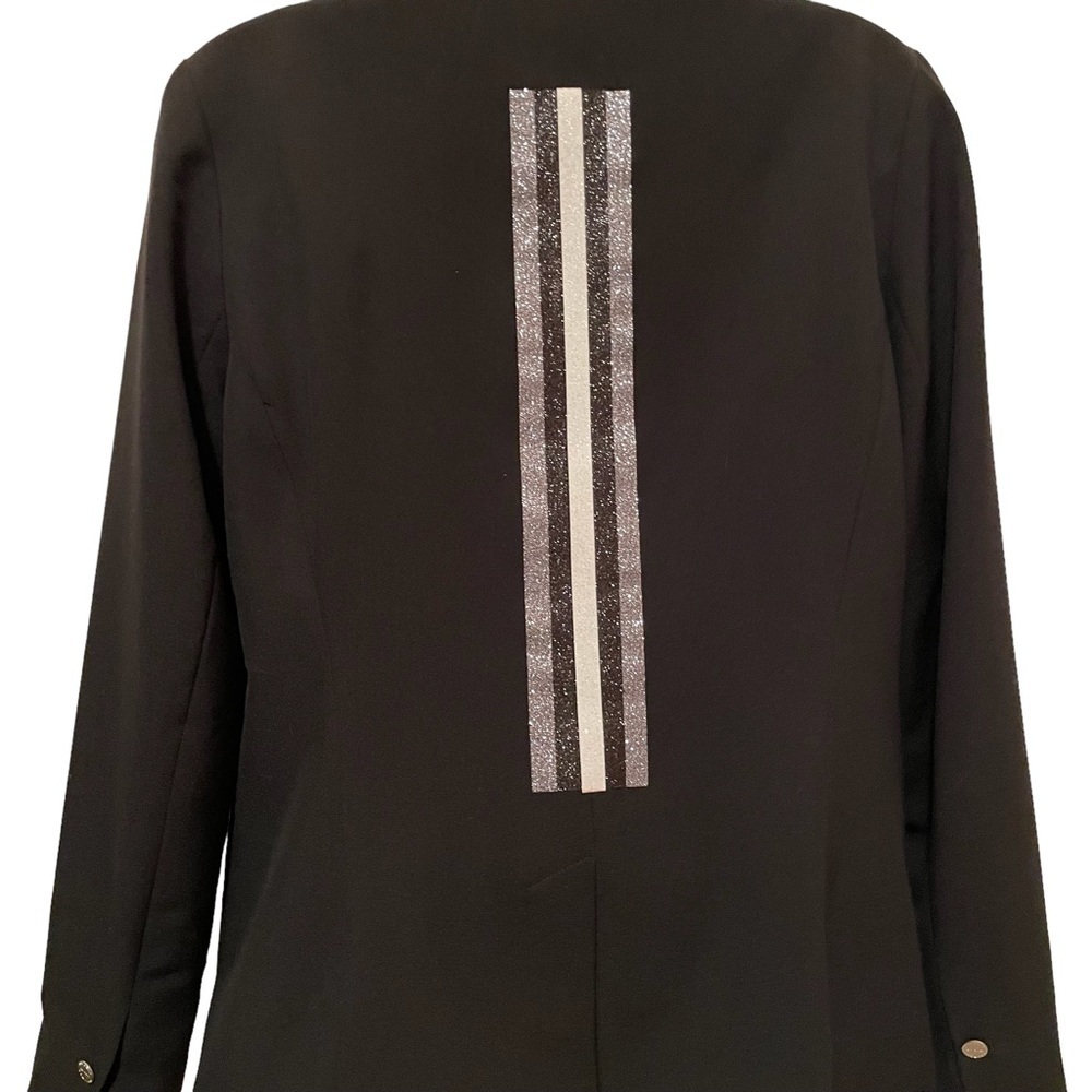 Hipchik Couture Black Glitter Mono Striped Blazer Long Sleeve Single Button - Picture 4 of 8